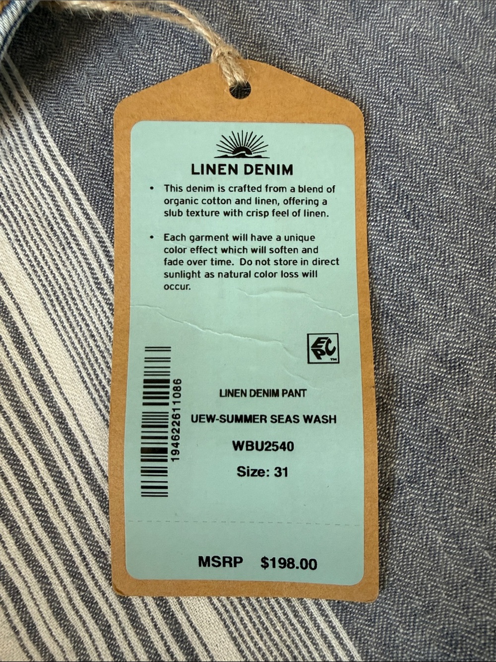 Faherty Pale Linen Denim Wide-Leg Jeans NWT - Picture 5 of 5